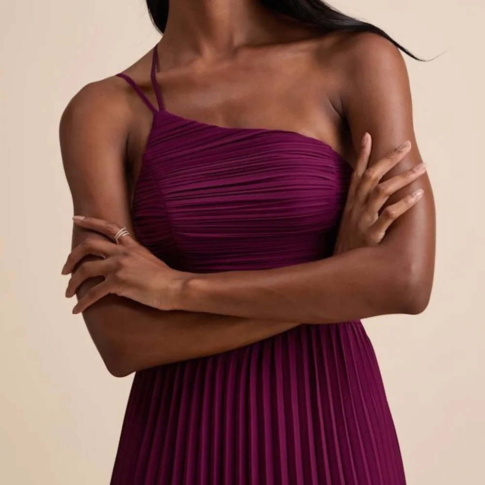 Lulus Wondrous Muse Plum Pleated One-Shoulder Midi Dress XXL - Picture 2 of 12